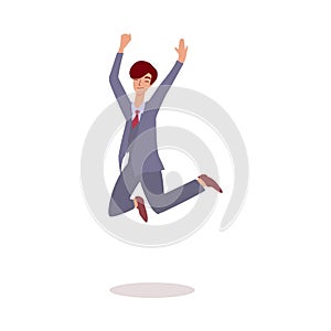 Happy businessman jumping in air - adult cartoon man in business suit