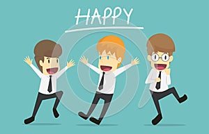 Happy businessman is jumping.Cartoon of business success is the