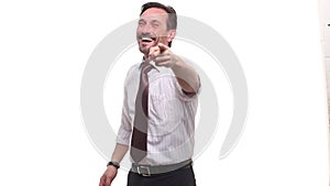 Happy businessman laughing at someone