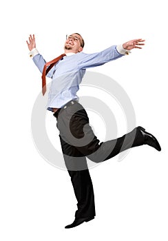 Happy businessman leaping into the air photo