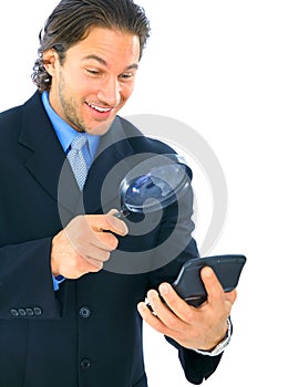 Happy Businessman Looking At Numbers