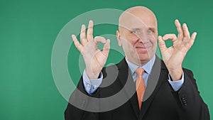 Happy Businessman Make Double Ok Hand Sign a Good Job Gestures