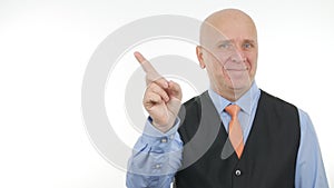 Happy Businessman Make No Finger Sign a Warning Hand Gestures. photo