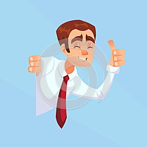 Happy businessman male man with thumbs up peeking out the corner cartoon flat design vector illustration