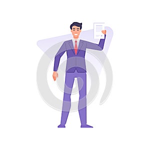 Happy businessman performing legal paper document agreement, contract, successful deal vector