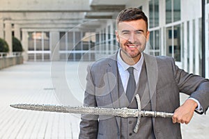 Happy businessman ready to fight