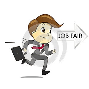 Happy businessman running with briefcase to job fair