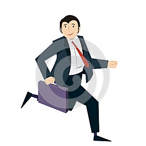 Happy businessman running with case in his hand. Concept of successful business. Vector, illustration, flat