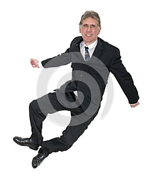 Happy Businessman With Smile Jumps, Clicks Heels Isolated