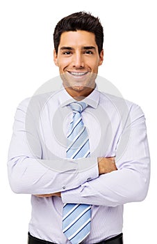 Happy Businessman Standing Arms Crossed