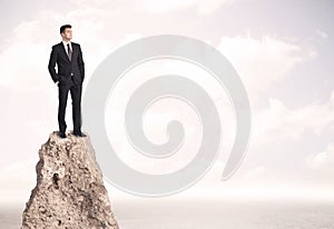 Happy businessman standing on cliff