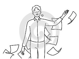 Happy businessman throw papers feel relieved