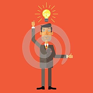 Happy businessman with thumbs up get the idea. Flat vector illustration