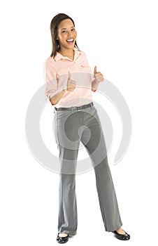 Happy Businesswoman Gesturing Thumbs Up