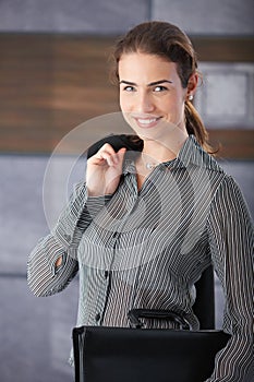 Happy businesswoman before job interview