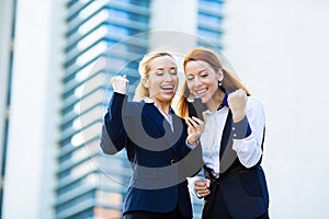 Happy businesswomen celebrating success