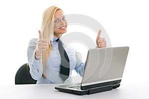 Happy businesswomen with laptop