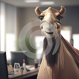 Happy Camel Businessman In The Office. Generative AI