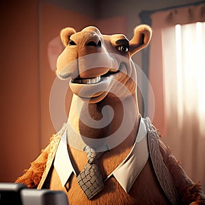 Happy Camel Businessman In The Office. Generative AI