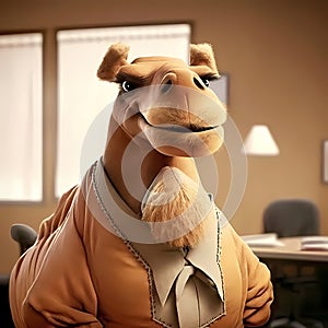 Happy Camel Businessman In The Office. Generative AI