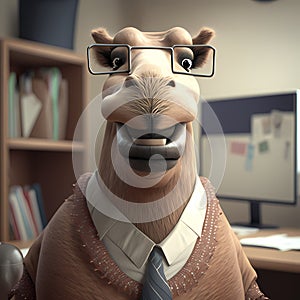 Happy Camel Businessman In The Office. Generative AI
