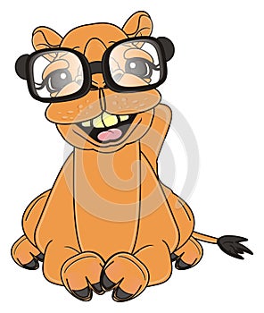 Happy camel in glasses lying