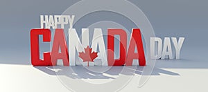 Happy Canada day, Canadian National Holiday. red and white text and maple leaf isolated on white