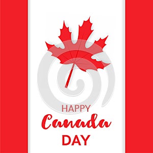 Happy Canada Day card or banner with a red sugar maple leaf