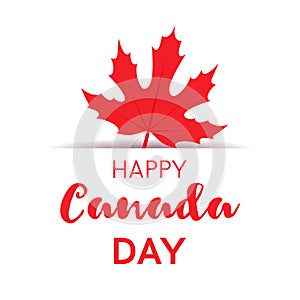 Happy Canada Day card or banner with a red sugar maple leaf