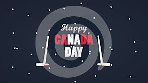 Happy canada day celebration with lettering and hockey sport equipment