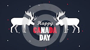 Happy canada day celebration with lettering and reindeer