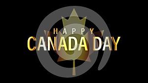 HAPPY CANADA DAY golden text badge banner  with gold maple leaf loop animation isolated word using QuickTime Alpha Channel.
