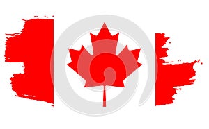 Happy Canada Day, july 1 holiday celebrate card. Maple leaf on flag made in brush stroke background. Grunge Canada flag