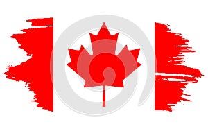 Happy Canada Day, july 1 holiday celebrate card. Maple leaf on flag made in brush stroke background. Grunge Canada flag