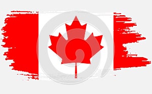 Happy Canada Day, july 1 holiday celebrate card. Maple leaf on flag made in brush stroke background. Grunge Canada flag