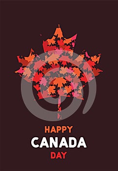 Happy Canada Day poster. 1st july. Vector illustration greeting card. Canada Maple leaves on white background