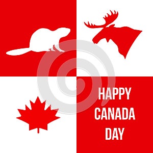 Happy Canada Day. Silhouettes of symbols of Canada. Vector illus