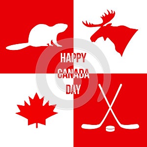 Happy Canada Day. Silhouettes of symbols of Canada. Vector illus