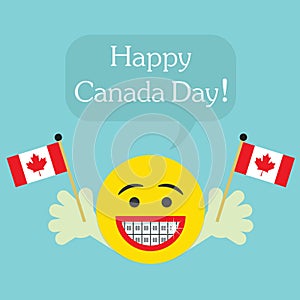 Happy Canada Day! smiley face icon with big smile and orthodontics teeth