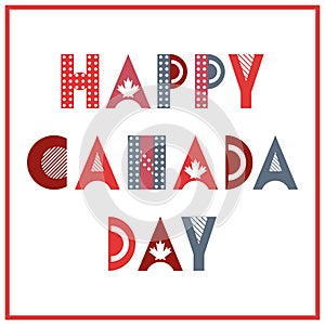 Happy Canada Day. Trendy geometric font in memphis style of 80s-90s. Text isolated on white background
