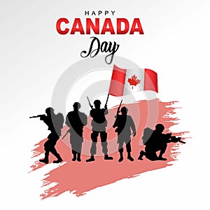 Happy Canada day. vector illustration of Canadian army with flag. white background