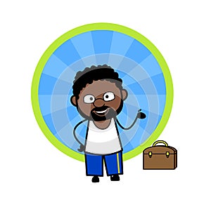 Happy Cartoon African American Man Presenting