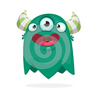 Happy cartoon alien monster with three eyes. Vector character. Big set of cartoon monsters.