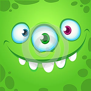 Happy cartoon alien with three eyes. Vector Halloween monster avatar.