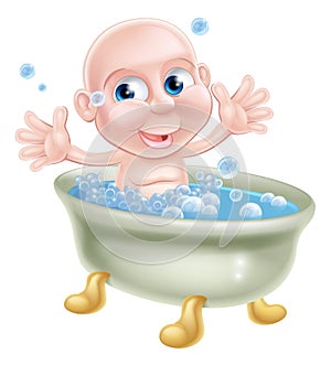 Happy cartoon baby in bath