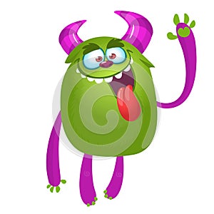 Happy cartoon baby monster showing long tongue