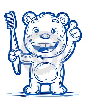 Happy cartoon bear giving a thumbs up with toothbrush