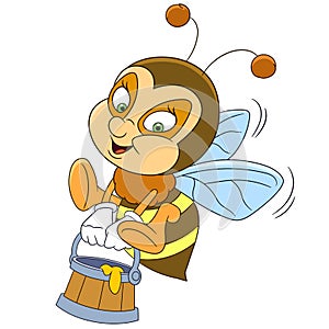 Happy cartoon bee with honey