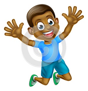 Happy Cartoon Black Boy Jumping