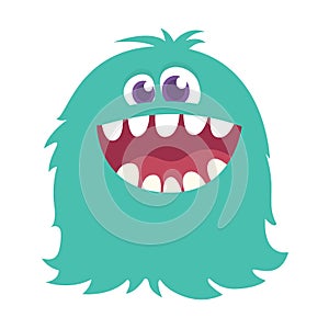 Happy cartoon blue monster. Vector Halloween illustration. Big set of cartoon monsters.